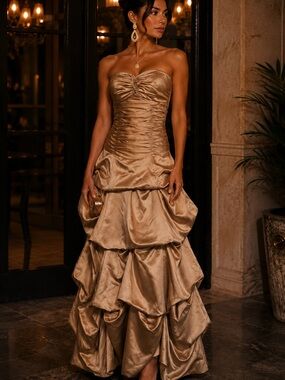 Pinky & Me Gold 2 Pc Formal Gown Bustier Skirt Set Size 4 Prom Pageant VTG